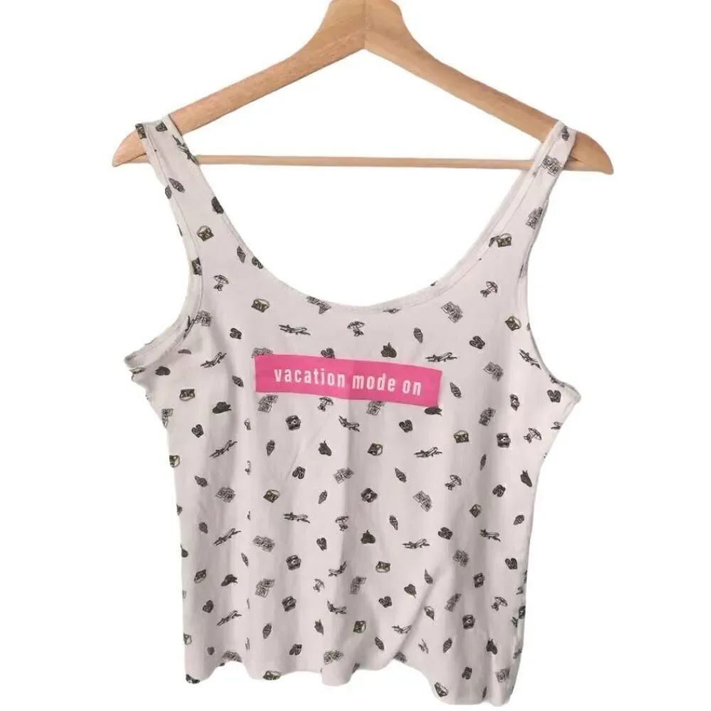 Primark Cotton Vest Vacation Mode On Crop Top in Size Small 6/8